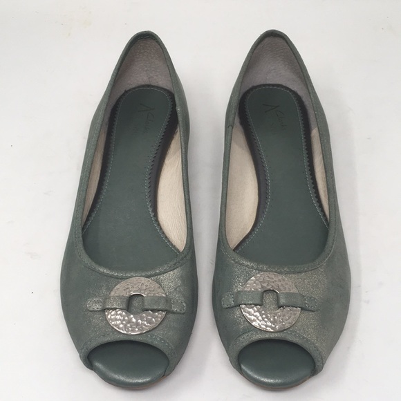 Clarks Shoes - Clarks Artisan Slip On Shoes Green Peep Toe  10